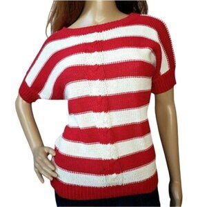 The Import Workshop Red & White Striped Short Sleeve knit Sweater L christmas